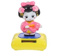 LALADEFIEE Figurine Solaire Danseuse Kimono Debout Rose Petite Décoration Voiture Tête Secouante Solaire Dansant pour Tableau de Bord Accessoire Ludique et Décoratif Intérieur Voiture