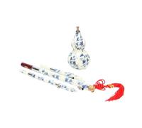 LALADEFIEE Flûte à Cucurbitacées en Calebasse Synthétique Bleue et Blanche, Instrument Musical pour Apprentissage des Débutants, Clé Bémol, Emballage Présent