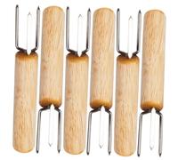 LALADEFIEE Fourchettes à Maïs Réutilisables et Multifonctionnelles 6 Pièces en Acier Inoxydable et Bois Outils Barbecue Pratiques pour Viande et Maïs, pour Pique-niques et Barbecue