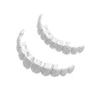 LALADEFIEE Grilles Dentaires Hip Hop en Cuivre et Cristaux Argentés, 10 Dents Full Bling, Résistantes à L'oxydation, pour Cosplay et Halloween, Accessoires Mode pour Hommes et Femmes