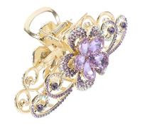 LALADEFIEE Grosse Pince à Cheveux Pourpre Double Face en Alliage et Strass Fleur, Prise Ferme et Usage Multifonction pour Accessoires de Cheveux Élégants