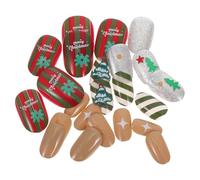 LALADEFIEE Kit de 24 Faux Ongles Amande Française à Coller Manucure Hivernale 3D avec Motifs Sapin et Flocons de Neige Taille Moyenne Réutilisables pour Fêtes de Noël