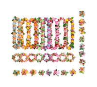 LALADEFIEE Kit de 32 Pièces D’accessoires Hawaïens pour Fête - 8 Couleurs de Pétales, Colliers, Bandeaux et Bracelets de Fleurs Artificielles Légers en Textile, Réutilisables, Décorations