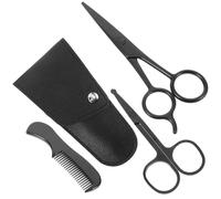 LALADEFIEE Kit de Ciseaux à Barbe Homme et Pochette de Rangement en Acier Inoxydable Argenté avec 4 Pièces Comprenant Ciseaux Moustache Précis, Peigne pour Domicile et Salons