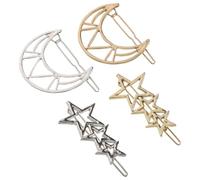 LALADEFIEE Lot 4 Pinces à Cheveux Étoiles et Lunes en Métal Creux Finition Or et Argenté Design Géométrique Minimaliste Accessoires Coiffure pour Femmes Usage Quotidien et Fêtes