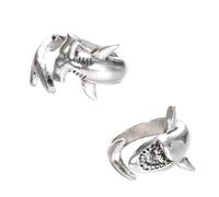 LALADEFIEE Lot De 2 Bagues Ouvertes Requin Vintage En Alliage, Anneaux Animaliers Pour Couple, Bagues Circulaires Mi-tailles Unisexes, Style Minimaliste, Usage Quotidien, Taille Réglable