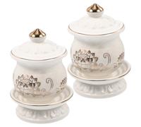 LALADEFIEE Lot de 2 Coupes à Offrandes Bouddhistes en Céramique Blanche, Petits Bols Lotus Décoratifs pour Temple, Récipient à Eau Rituelle Multifonction, Fournitures Bouddhistes Raffinées
