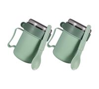 LALADEFIEE Lot de 2 Mugs à Soupe Micro-Ondables Verts avec Couvercle et Cuillère Intégrée Bols à Céréales Portables 400 Ml Tasses Petit-Déjeuner Polyvalentes pour Soupe Lait et Porridge