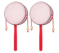 LALADEFIEE Lot de 2 Tambours à Hochet en Bois 4 Pouces, Jouets Éducatifs Légers pour Garçon et Filles, Instruments de Percussion Portables Adaptés à L’éveil Sonore Développement Moteur