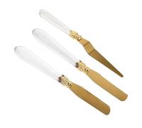 LALADEFIEE Lot de 3 Couteaux à Fromage en Acier Inoxydable Manches en Cristal Spatule et Pelle Dorée Ustensiles à Fromage pour Apéritifs Plateaux et Réceptions Set Portable et Élégant