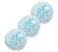 LALADEFIEE Lot de 3 Houppettes à Poudre pour Bébé, Rondes en Coton Doux, Peluche Longue, Bleu, Confortable à Nœud, Applicateur Poudre Corps Délicat, Usage Corps et Visage