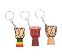 LALADEFIEE Lot de 3 Porte-clés Tambour Africain en Bois et Métal Pendentif en Peau de Mouton, Décoration Ferme et Style Mode pour Garçon et Filles Style Aléatoire