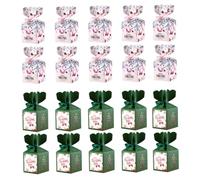 LALADEFIEE Lot de 30 Boîtes en Carton de Noël 7X7X4 CM Blanc Feuilles Vertes et Vert Imprimé Coffrets pour Bonbons Friandises et Petits Présents Décoration Festive pour Fêtes de Noël