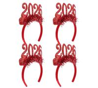 LALADEFIEE Lot de 4 Bandeaux Pailletés « Année 2026 » Rouges pour Femme Accessoires Photo Nouvel An Serrage-têtes Festifs pour Soirée et Réveillon Bandeaux Confortables pour Fête