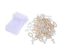 LALADEFIEE Lot de 40 Sets de Bracelets Chapelet en Bois avec Perles Lisses et Éléments de Bénédiction pour Baptême et Fête Shower avec Pochette en Tissu Fin