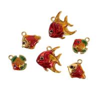 LALADEFIEE Lot de 6 Pendentifs Poisson en Acier Inoxydable Doré Breloques Marines Émaillées Résistantes à L’Eau pour Bracelets et Colliers DIY Petites Breloques Animales pour Créations