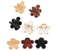 LALADEFIEE Lot de 8 Mini Pinces à Cheveux en Plastique Strass Petites Pinces à Griffes de Fleur Couleurs Transparent Ivoire Caramel et Noir pour Filles et Cheveux Épais Accessoires
