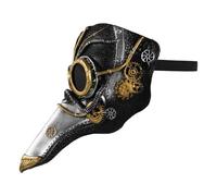 LALADEFIEE Masque à Bec Vénitien Steampunk en Simili Cuir Noir et Argenté Masque de Médecin Peste Ajustable pour Adultes Accessoire de Costume Halloween Unisexe Cosplay Gothique et Bal