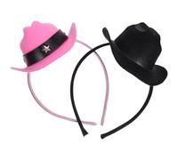 LALADEFIEE Mini Bandeau Chapeau de Cow-girl et Mini Chapeau Haut-de-forme Vintage en Plastique Rigide, Accessoires Coiffure Femme pour Fête Costumée et Carnaval, Pack 2 Pièces Noir et Rose