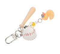 LALADEFIEE Mini Baseball Keychain With Wooden Bat And Duck Pendant Lightweight Alloy And Wood Baseball Charm For Bag Decoration Sports Theme Party Favor