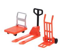 LALADEFIEE Mini Chariot Élévateur en Plastique Orange Ensemble 3 Pièces Diable et Chariot Plateforme Outil de Chantier Miniature Éducatif pour Garçon et Filles Modélisme Routier et Jeu de