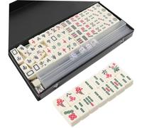 LALADEFIEE Mini Mahjong Set Portable Travel Table Game with Solid Carved Tiles and U-Shaped Ruler Lightweight Miniature Chinese Mahjong Kit for Family Party and Outdoor Entertainment