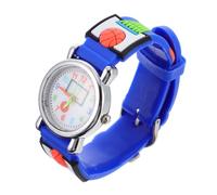 LALADEFIEE Montre 3D pour Garçon et Filles Motif Basketball, Bracelet Souple Bleu, Cadran Analogique Coloré Facile à Lire, Montre Éducative pour Garçons et Filles, pour Apprendre L'heure