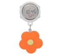 LALADEFIEE Montre Gousset Infirmière Numérique Lumineuse à Clip Rétractable en Silicone Motif Fleur Orange, Montre de Poche Miniature Étanche pour Personnel Médical Femmes, Surveillance