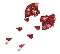 LALADEFIEE Paire de Barrettes Japonaises D'éventail Pendentif Pompon Rouge, Accessoire Cheveux Élégant en Alliage de Zinc et Tissu pour Filles, pour Mariage et Anniversaire
