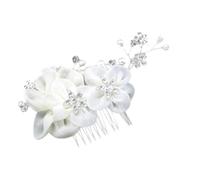 LALADEFIEE Peigne à Cheveux Alliage avec Strass et Fleurs Soie Blanche Accessoire Chignon Élégant pour Mariée Décoration Nuptiale Raffinée pour Cérémonie et Demoiselles Honneur