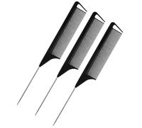 LALADEFIEE Peignes à Queue de Rat Professionnels 3 Pièces Noir, Pinces Crocodiles pour Coiffure et Coupe, Set Coiffure Multifonction pour Salon et Usage Quotidien