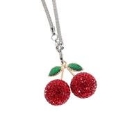 LALADEFIEE Pendentif Suspendu pour Voiture Cerise Rouge Vif en Strass Décoration Intérieure pour Rétroviseur Ornement Brillant et Scintillant Accessoire Décoratif pour Voiture Présent