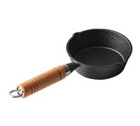 LALADEFIEE Petite Poêle en Fonte Noire avec Manche en Bois, Robuste et Solide, pour Légumes et Soupes la Maison Camping