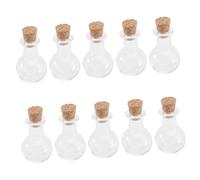 LALADEFIEE Petites Bouteilles en Verre Borosilicate Blanc Lot de 10 Bouchon en Liège, Étanches Stocker des Huiles Essentielles, Décoration et Souhaits