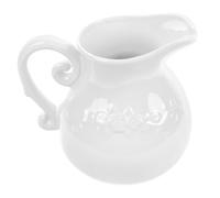 LALADEFIEE Pichet à Lait en Céramique Blanche avec Poignée, Design en Relief, Facile à Nettoyer, Versement Pratique, Décoration Élégante Maison