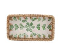LALADEFIEE Plateau de Rangement en Rotin Tressé Petit Format 21,6 X 11,7 CM Décor Coquillages, Panier Multi-Usage pour Cosmétiques et Parfums, Organisateur Bureau et Salle de Bain, Accessoire