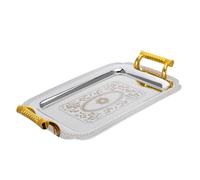 LALADEFIEE Plateau de Service Vintage Doré avec Deux Poignées Plateau Plat pour Fruits Cuisine Hôtel et Restaurant Design Européen Élégant