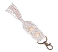 LALADEFIEE Porte-clés à Pompon en Fil de Coton Perles en Bois, Accessoire Suspendu de Style Ethnique pour Paquet à Dos ou Porte-clés, Élégant et Fait Main