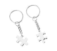 LALADEFIEE Porte-Clés Couple 2 Pièces en Acier Inoxydable Puzzle Lisse Pendentif Créatif pour Couple Présent Romantique pour Saint-Valentin Anniversaire Accessoire Solide pour Clés et