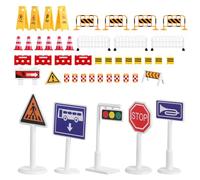 LALADEFIEE Set de Panneaux Signalisation Miniatures Colorés Éducatif Circulation pour Garçon Fille Modèles Réalistes de Signaux Routiers et Barrières pour Apprentissage Sécurité Routière