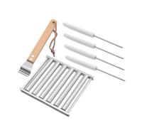 LALADEFIEE Support Barbecue En Acier Inoxydable Détachable 5 Pièces Avec Rouleau à Hot-dogs Robuste Et 4 Brochettes En Métal, Pour Jardin Et Camping, Gril Portable Et Multifonction, Ensemble Complet