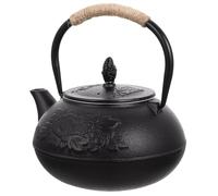 LALADEFIEE Théière en Fonte Épaisse 0,9 L Noire Anse, Bouilloire Chauffante pour Cuisinière, Pot D'eau Chaude Ménager pour Préparation de Thé et Boissons Chaudes