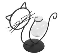 LALADEFIEE Vase Hydroponique en Verre Support en Fer Noir, Design Créatif Simple Courbe, pour Plantes Hydroponiques et Fleurs Séchées, Décoration Maison et Bureau