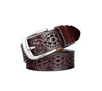 lalafancy Ceinture Vintage Véritable en cuir de vachette pour femme Mode Creuse Fleur Design Ceinture pour femme avec boucle en alliage pour Jean (Café noir)