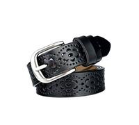 lalafancy Ceinture Vintage Véritable en cuir de vachette pour femme Mode Creuse Fleur Design Ceinture pour femme avec boucle en alliage pour Jean (Noir)