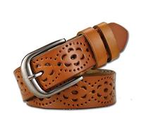 lalafancy Ceinture Vintage Véritable en cuir de vachette pour femme Mode Creuse Fleur Design Ceinture pour femme avec boucle en alliage pour Jean (Marron)