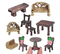 LALAFINA 10 Pièces Ornements Miniatures de Jardin en Résine Table et Chaises, Décor Rustique Léger et Facile à Utiliser pour Micro-paysages et Maisons de Poupées