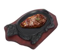LALAFINA 1ensemble Plaque à Griller Fonte Forme Bœuf avec Support Bois Plaque de Gril Antiadhésive pour Steak Poisson et Teppanyaki Cuisson Uniforme et Résistante
