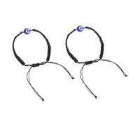 LALAFINA 2 Pièces Bracelet Tressé à Perles D'œil Maléfique en Verre Noir, Corde Ajustable, Style Minimaliste Chic pour Mariage et Présent Couple
