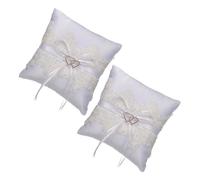 LALAFINA 2 Pièces Coussin Alliance Mariage en Tissu Blanc, Forme Cœur, Style Occidental Élégant, Nœud et Dentelle, pour Cérémonie de Mariage et Boîte à Bijoux de Fiançailles,